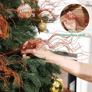 Christmas glitter curly twig branches for tree decoration, festive gold wire floral picks 30pcs