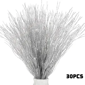 30pcs silver glitter curly branches artificial twig floral picks for christmas tree home decor