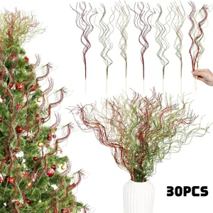 30pcs Christmas Glitter Curly Branches Xmas Tree Decor Artificial Floral Stems DIY
