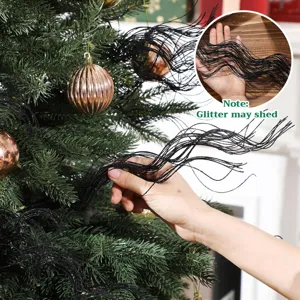 Christmas black glitter curly branch detail, artificial tree decor ornament, flexible stems.