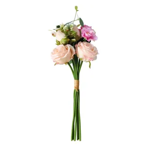 Elegant silk rose bouquet with light pink flowers for home decor and wedding arrangement