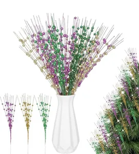 Tiges de baies scintillantes en or et violet pour fête et décoration de sapin de Noël