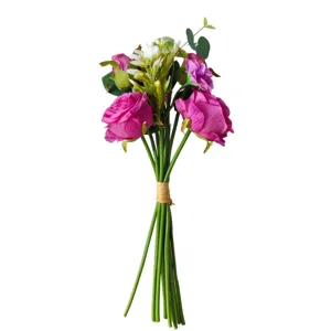 Realistic pink artificial rose bouquet for wedding and home tabletop decoration decor.