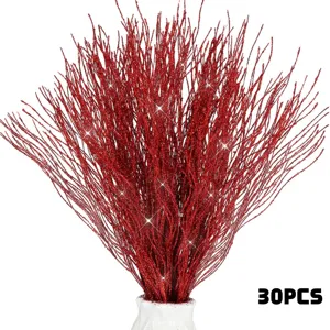 Red glitter curly branches twig decoration for Christmas tree home decor interior styling 30pcs