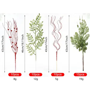 Glitter Christmas floral picks set featuring berry branches and green leaves decoration