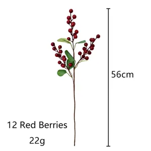 Long 56cm artificial red berry branch stem for festive home and holiday floral decoration