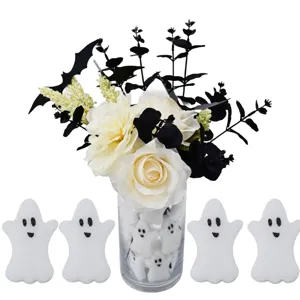 Halloween Geist Ornamente Mit Glasvase Künstliche Weiße Rose Schwarze Fledermaus Zweige Haus Kamin Party Dekoration