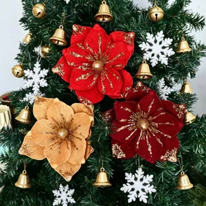 Fiore artificiale natalizio decorativo stella di Natale glitterata per albero feste