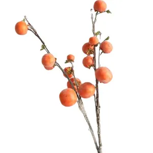 Lifelike artificial persimmon branches with frosted orange fruits for home floral decor