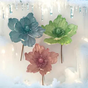 Fiore Artificiale di Natalizio Glitter Magnolia Stelo Singolo Decorazione per la Casa DIY Festa Festival Composizione Floreale