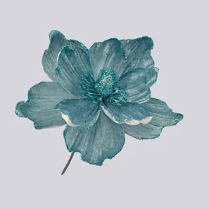 Fiore di Natale artificiale con glitter blu, decorazione perfetta per la casa DIY.