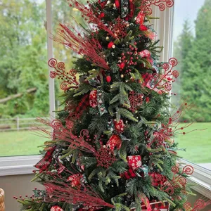24er-Set rote Glitzer-Lockenstäbe und Beerenstiele für die Weihnachtsbaumdekoration