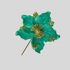 Fiore di Natale artificiale glitter paillettes verde magnolia ghirlanda decorativa
