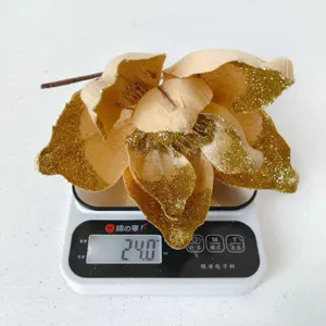 Fiore di magnolia artificiale con glitter oro accessorio per ghirlanda albero di natale