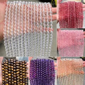 Perle in Cristallo di Pietra di Luna Naturale Perle Sciolte Tonde Lucidate Per la Creazione di Gioielli Fai-da-Te Quarzo Fragola Ametista Accessori