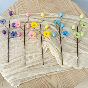 Easter Spotted Eggs Daisy Cuttings Artificial Flower Branches Colorful Foam Egg Sprays For Spring Home Party Table Decor