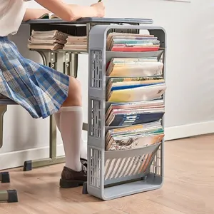 Multi-Layer Student Desk Side Storage Rack Mobile Plastic Bookshelf Organizer With Wheels And Pen Holder For Classroom School Office