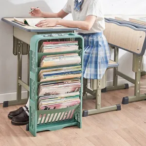 Multi-tier plastic desk side book organizer shelf for classroom students