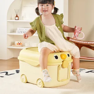Large yellow duck toy storage box with wheels for kids room nursery organization