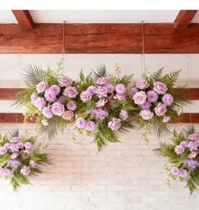 Fleur artificielle mariage décoration suspendue rose violette arche arrangement floral.