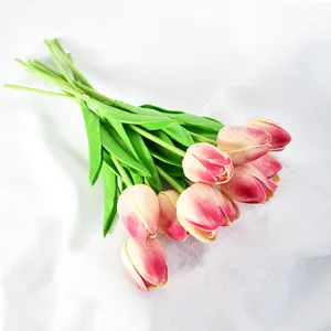 Realistic pink artificial tulips bouquet for elegant home and wedding decoration