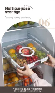Detailansicht der tragbaren klaren Kühlschrank-Aufbewahrungsbox mit Mehrfachfächern