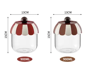 Detailed dimensions for 900ml kitchen storage jars featuring cute circus tent-style lids