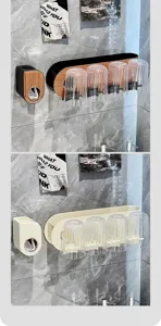 Wall-mounted toothbrush holder with 4 fluted cups and automatic toothpaste dispenser