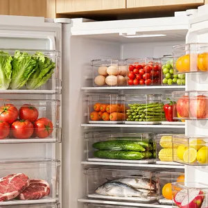 Transparent airtight food-grade refrigerator storage container set for organized freshness