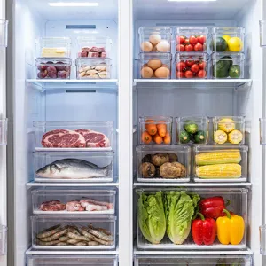 Transparent food grade airtight refrigerator organizer set for fresh food storage