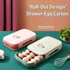 Caja de Almacenamiento de Huevos Tipo Cajón Apilable Organizador de Nevera Con Dial de Seguimiento de Frescura Portahuevos de Plástico