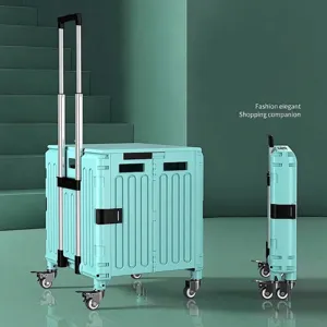 Chariot de Courses Pliable Avec Roues d'Escalade Chariot Utilitaire Portable pour Supermarché Maison Poignée Télescopique en Plastique Chariot de Rangement Pliable