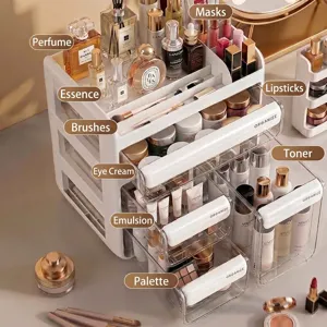 Organisateur de maquillage blanc à plusieurs niveaux avec tiroirs et rangement