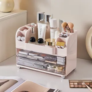 Luxe Desktop Cosmetica Opbergdoos Met Transparante Lades Crèmewit Make-up Organizer Voor Kaptafel Opbergen
