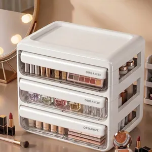 Boîte de rangement de cosmétiques de luxe blanche avec tiroirs anti-poussière pour table