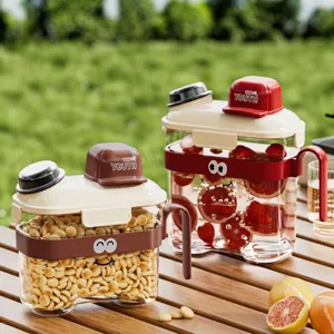 Dual-use cartoon food storage containers with 100ml measuring cup for snacks and grains