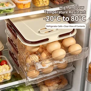 Caja de almacenamiento de huevos rodante multicapa y organizador de nevera de cocina
