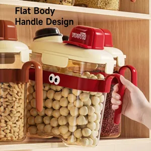 Cartoon airtight grain storage container with ergonomic handle and measuring cup lid