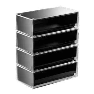 4-stufiger stapelbarer Schreibtisch-Organizer mit transparenter Schale und schwarzen Schubladen