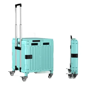 Chariot de courses pliable vert menthe avec poignée télescopique et roues pivotantes