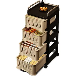 Chariot de rangement à 4 niveaux avec tiroirs style rétro pour l'organisation de la maison.