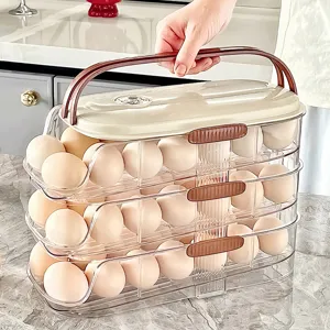 Transparent 3-layer egg storage container with handle for kitchen and refrigerator
