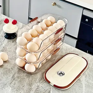 Multi-layer transparent rolling egg storage box for kitchen refrigerator organization