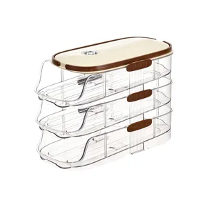Three-tier transparent rolling egg storage box container for kitchen refrigerator side door