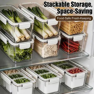 Lot de boîtes de rangement de cuisine empilables et organisateurs de réfrigérateur