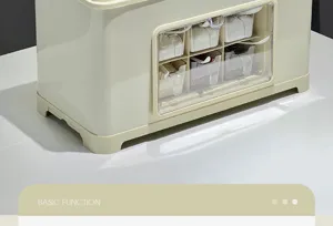 Close-up view of the kitchen seasoning organizer showing transparent window and six spice jars
