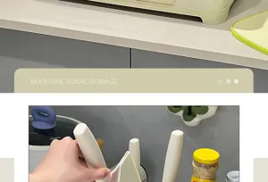 Detail view of a versatile kitchen storage rack for seasoning and knife organization.