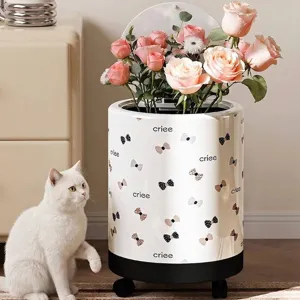 Large capacity storage bucket with lid and wheels featuring cute bow-knot patterns