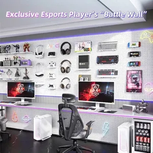 DIY Pegboard Wall Organizer Gaming Room Desktop Storage Rack Modular Display Shelf With Hooks Trays For Earphones White Black