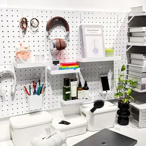 Wall Mounted Pegboard Storage Rack DIY Modular Desktop Organizer Office School Dormitory Hanging White Plastic Shelf Set